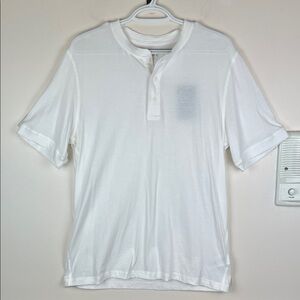 Quince Men’s Cotton Modal White Short-Sleeve Henley Polo, Size Medium, NWT
